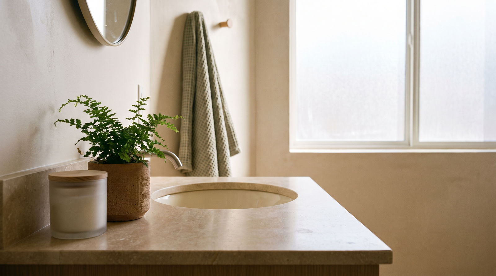 Rustige badkamer bij ochtendlicht — You Madu