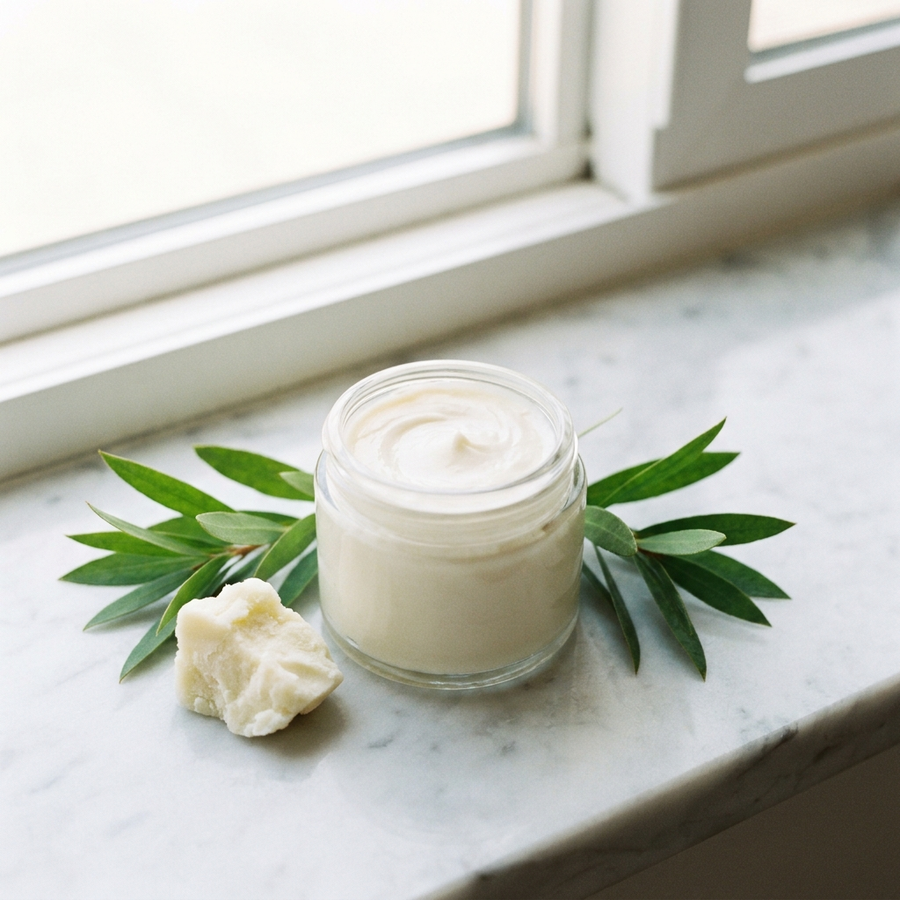 Zelfgemaakte natuurlijke deodorant in een glazen potje